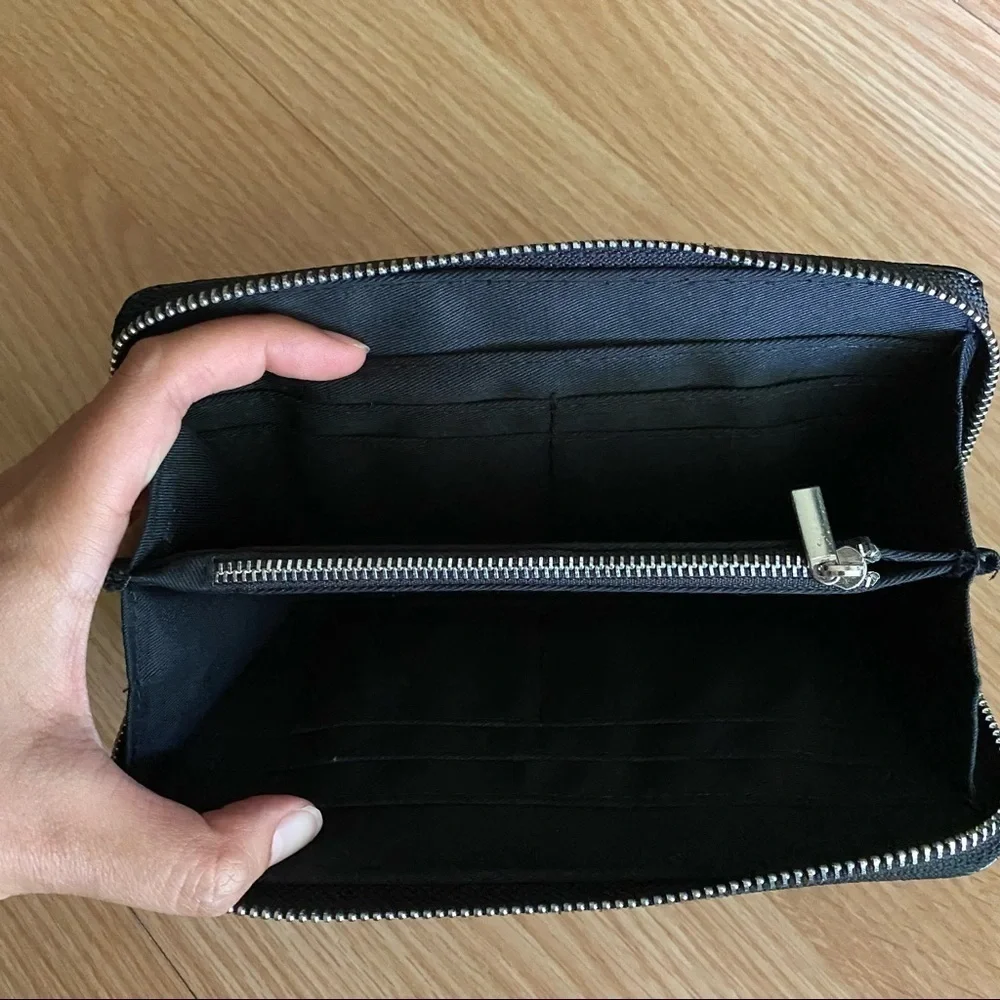 Black Faux Leather Zipper Continental Wallet